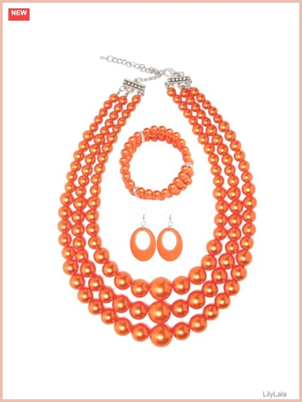 Chunky Oversized Multi-Layered Beaded Necklace Earrings Bracelet Jewelry Set